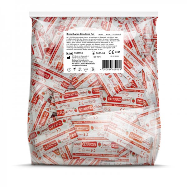 Smoothglide Kondome Erdbeere 54mm Beutel 1000 Stück