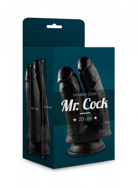 Mr. Cock XXL Dildo Double Cock 23 cm Schwarz mit starkem Saugfuss