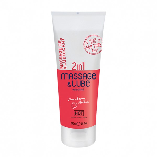 HOT 2in1 Massage &amp; Lube waterbased Gleitgel Erdbeere 200 ml